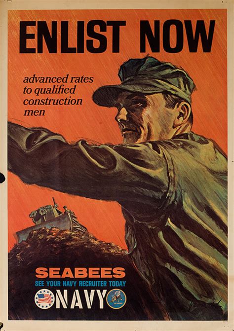 Enlist Now Seabees Navy Original Vietnam War Recruiting Poster David