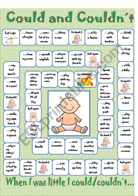 could and couldn´t board game esl worksheet by imelda