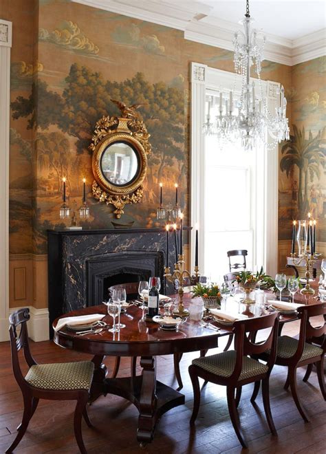 What should i add to my colonial floor plan? Federal/Georgian dining room with mural in warm orangey ...