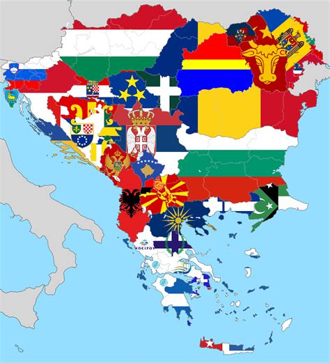Map of the Balkan Peninsula with regional flags [5038x5543] : MapPorn