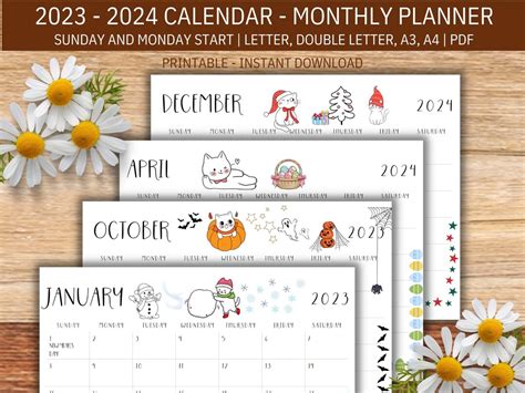 Printable Calendar 2023 2924 Calendar Printable Kids Etsy