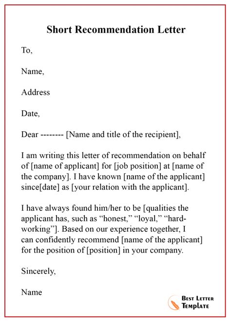 Short Recommendation Letter Sample For Your Needs Let - vrogue.co