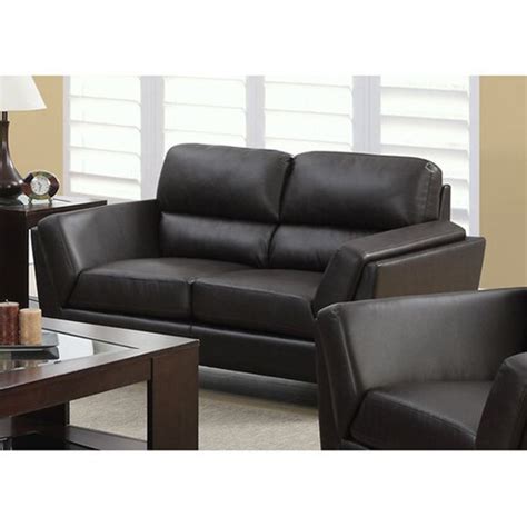 Monarch Specialties Casual Dark Brown Faux Leather Loveseat In The