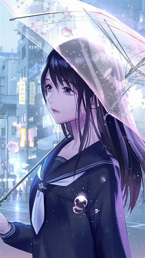 1080x1920 Anime Girl Rain Water Drops Umbrella Iphone 76s6 Plus