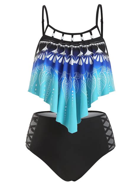 Leaf Print Beading Embellished Criss Criss Tankini Swimsuit In 2021