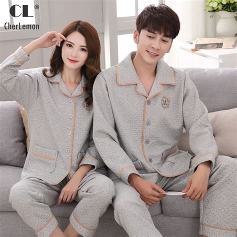 cherlemon couples matching thick quilted cotton pajama set winter warm womens long pyjamas