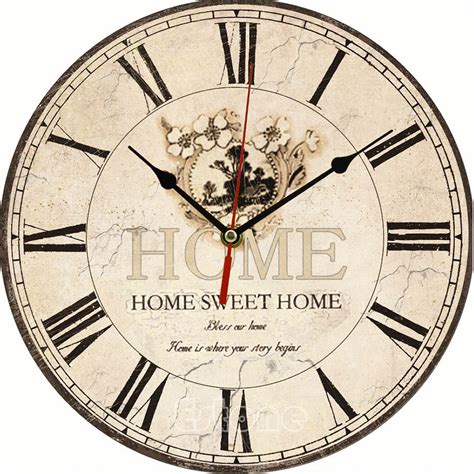 Large Vintage Rustic Wooden Wall Clock Kitchen Antique Shabby Chic