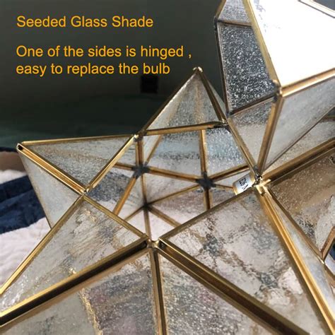 Brass Modern Moravian Star Ceiling Light Seeded Glass Claxy