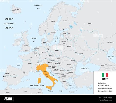 Ubicación De Italia En El Continente Europeo Con Una Pequeña Caja De