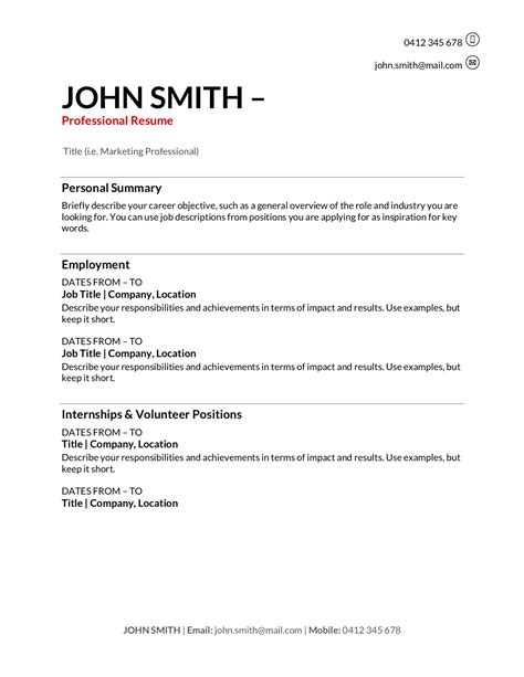 Free Resume Templates Download How To Write A Resume In Training Com Au
