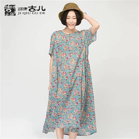 Jiqiuguer Original Brand Womens Summer Cotton Floral Dress Med Long