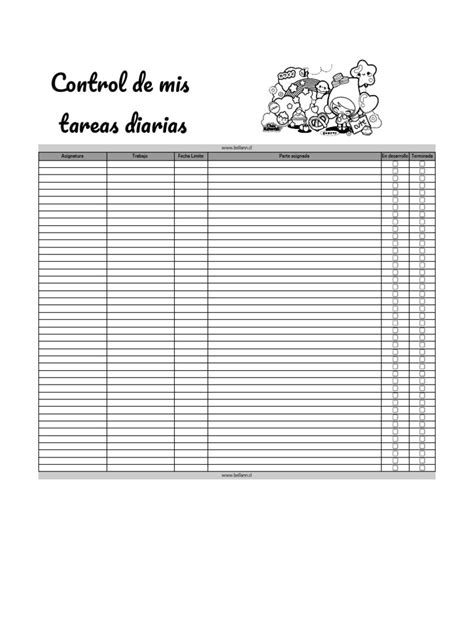 Control De Tareas Trabajos Actividades Pdf