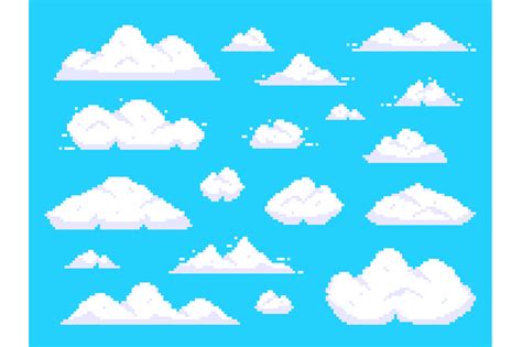 Pixel Clouds Retro 8 Bit Blue Sky Aerial Cloud Pixel Art