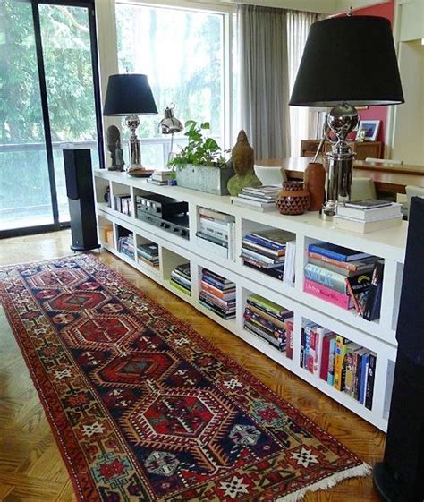 Storage combination with doors 47 1/4x16 1/2x76 . Stack Lack bookcases behind a couch to visually divide ...