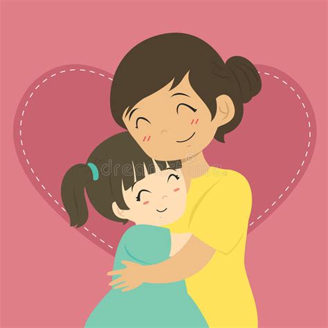 Mother and Daughter Hugging Cartoon Vector Stock Vector - Illustration