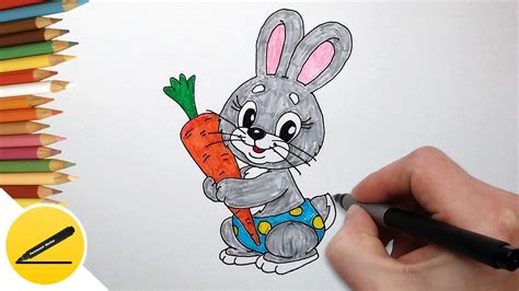 Start with the muzzle of the rabbit and the furry cheek. How to draw a rabbit with a carrot step by step | drawing ...