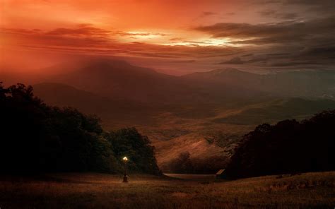 Red Sky Mountain Sunset Wallpaper Nature And Landscape Wallpaper Better