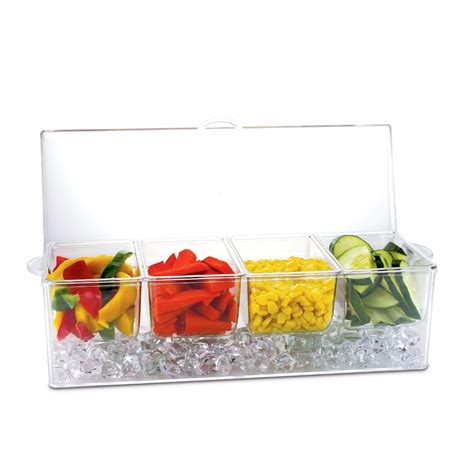 Stainless steel kimchi dish pickles plate small tray condiment kitchen. Silfox-Condiment-Tray-with-Ice-Chamber-Clear-Acrylic-Dish ...