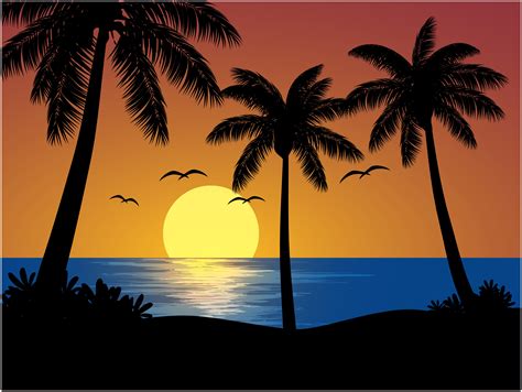 Tropical Sunset View With Palm Trees 1308861 Vector Art At Vecteezy
