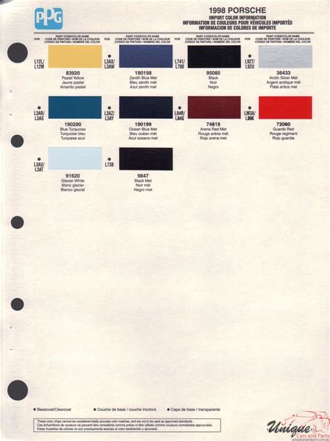 Porsche Paint Chart Color Reference