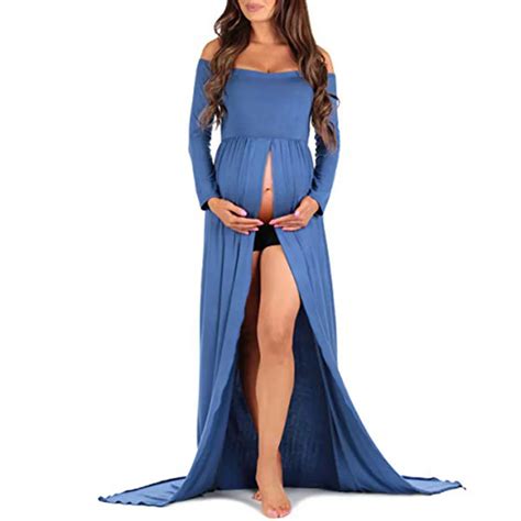Teloyuny Maternity Pregnancy Sexy Dress Dresses For Photo Shoot Off Shoulder Blackless Long