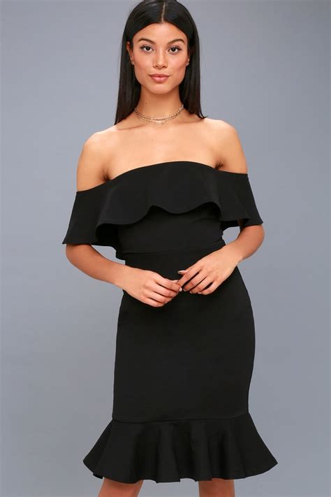 Sexy Black Dress Bodycon Dress Off The Shoulder Dress Lulus