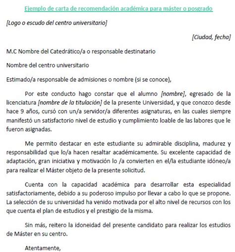 Carta Recomendación Academica Master Cartas De Recomendacion Ejemplo