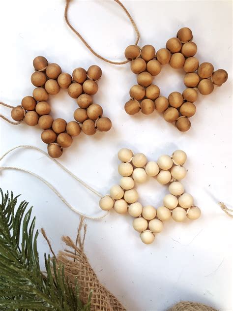 Minimalist Wooden Bead Star Ornament With Eco Friendly Tea Dye