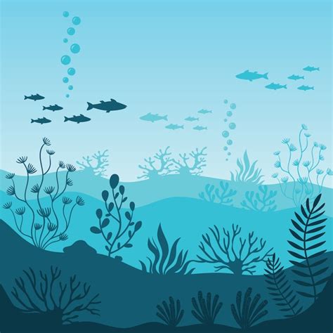 Marine underwater life. silhouette of coral reef | Premium Vector