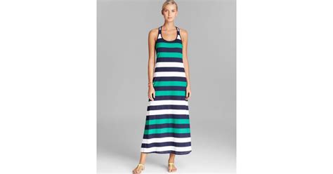 Tommy Bahama Rugby Stripe Long Swim Cover Up Tank Maxi Dress In Green