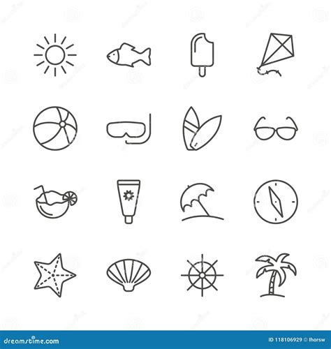 Summer Set Icon Vector Line Recreation Collection Symbol Isolated
