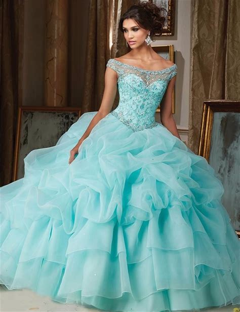 Vintage Light Aqua Color Sweet 15 Year Quinceanera Dresses 2016 Off The