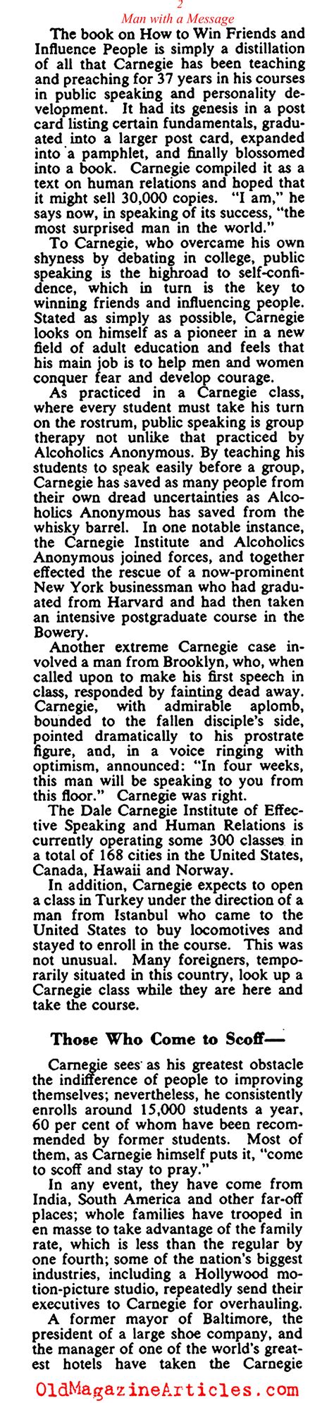 DALE CARNEGIE NEWSPAPER ARTICLE,DALE CARNEGIE MAGAZINE ARTICLE 1949,WHO WAS DALE CARNEGIE ...