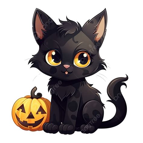 Black Cat Halloween Cat Character Cartoon Kitten Stock Vector