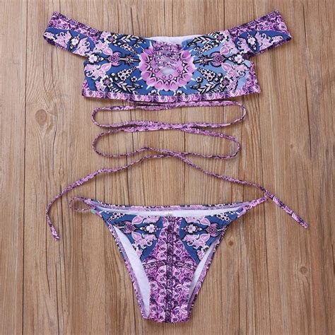 Buy 2019 Sexy Women Bandage String Thong Bikinis Swimwear Female Bandeau