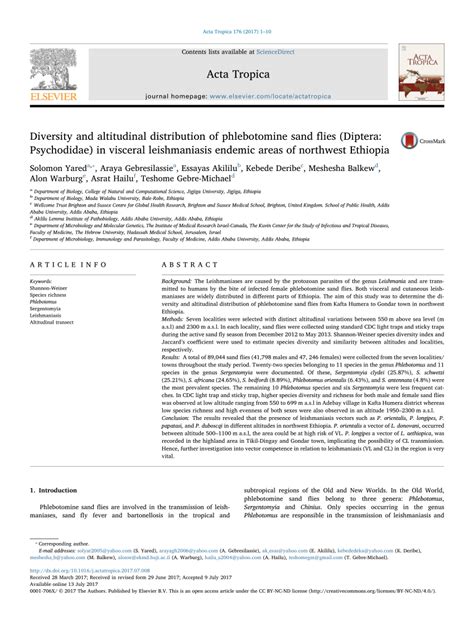 PDF Diversity And Altitudinal Distribution Of Phlebotomine Sand Flies Diptera Psychodidae