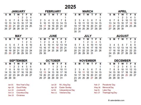 2025 yearly calendar template excel