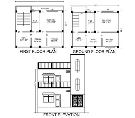 20 X 25 House Plan And Elevation Design Autocad File Cadbull