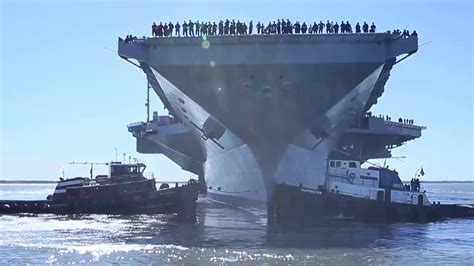 New Usa Nuclear Powered Aircraft Carrier Departs From Shipyard Youtube