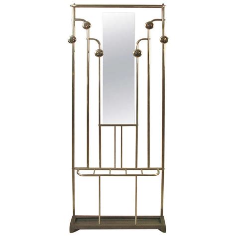 French Art Deco Aluminum Hall Tree Coat Rack With Large Mirror At 1stdibs