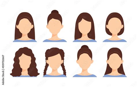 Faceless Female Faces Set Brunette Women Blank Empty Faces With