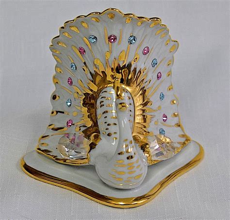 Capodimonte Porcelian Peacock Figurine With Swarovski Crystals