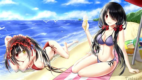 Wallpaper Illustration Sea Long Hair Anime Girls Date A Live Beach Cartoon Black Hair