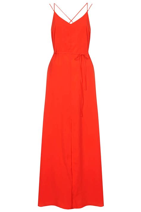 Lyst Topshop Strappy Cross Back Maxi Dress In Red