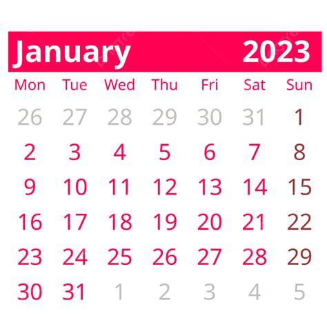 بسيط نمط الجدول الوردي يناير 2023 التقويم تقويم يناير 2023 تقويم عام