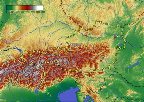 Topographic Map Of Austria Showing Cities With Over 100000 Inhabitants
