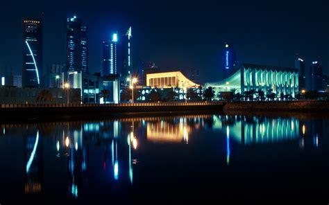 Wallpaper Lights City Cityscape Night Water Reflection Skyline