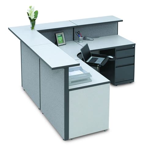 Gray L Shape Cubicle Reception Desk Spacemax By Harmony Collection