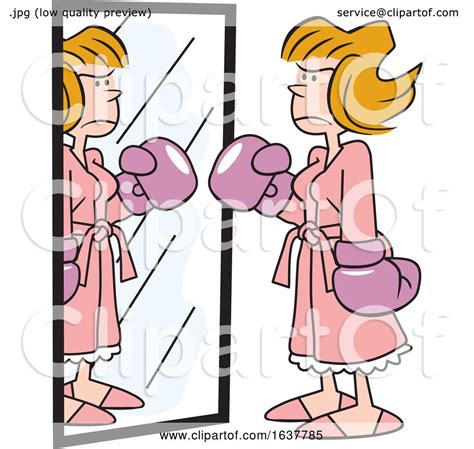 Cartoon Tough White Woman Wearing Boxing Gloves In Front
