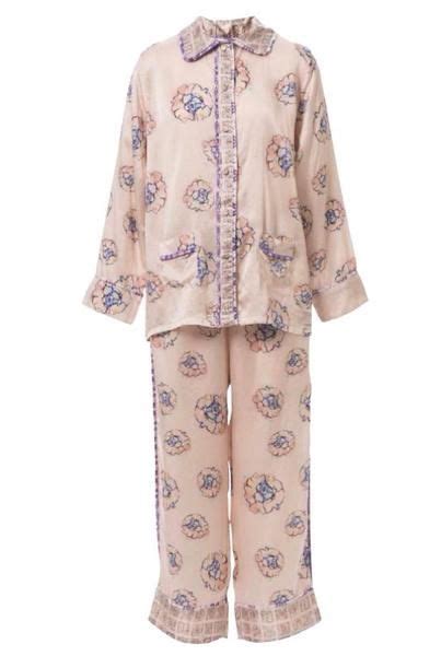 Morgan Phoebe Flower Pink Silk Pajama Set Luxuryloungewear Pajamadressing Sleepwear